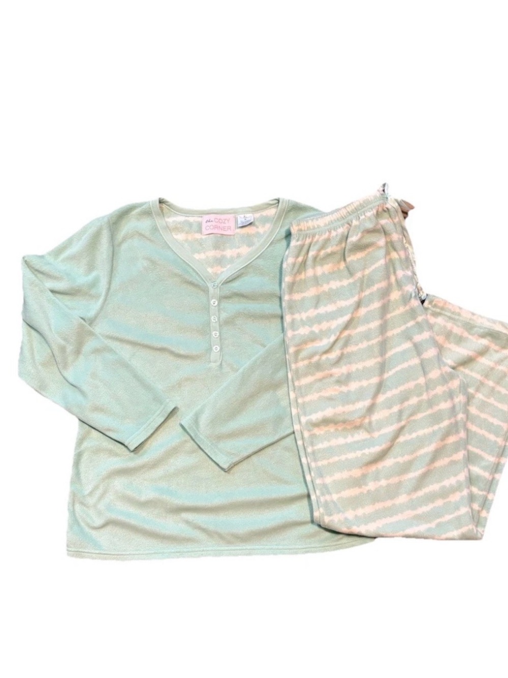 Two Piece Bundle Cozy Fleece Pajama Sets 1 Blue & 1 Green Long Sleeve & Pants XL - Picture 5 of 7